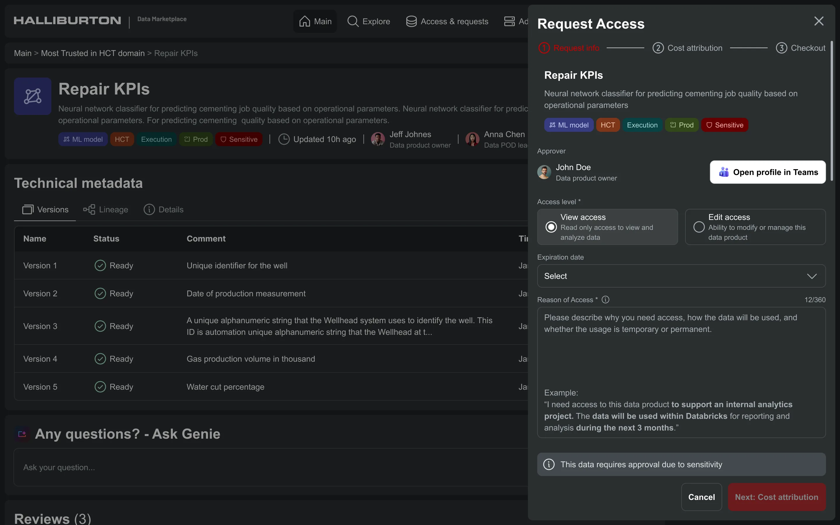 Request Access screen